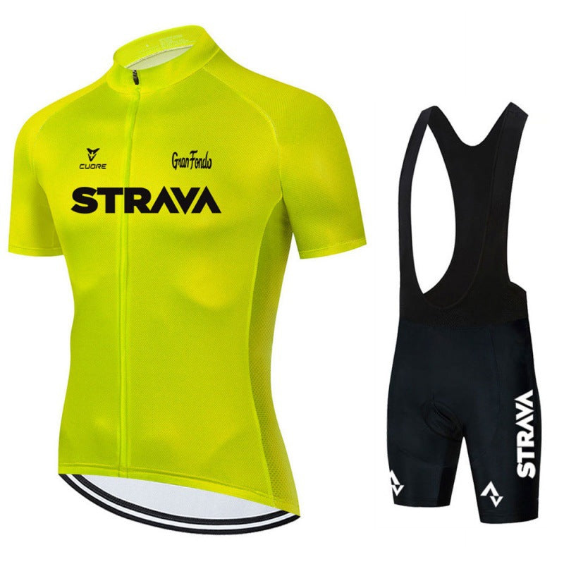 "Stijlvolle fietsjersey set, blauw en ademend, met lange mouwen en praktische zakken, ideaal voor comfort en prestaties."
