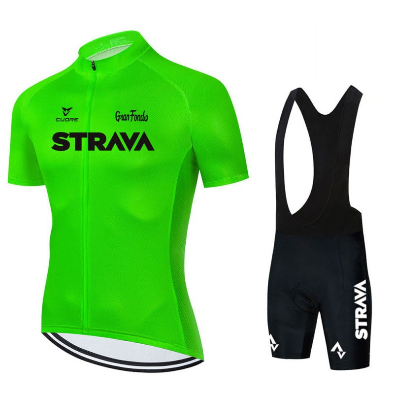 "Stijlvolle fietsjersey set, blauw en ademend, met lange mouwen en praktische zakken, ideaal voor comfort en prestaties."