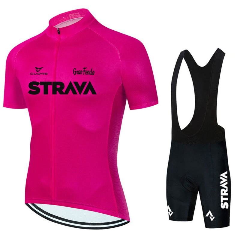"Stijlvolle fietsjersey set, blauw en ademend, met lange mouwen en praktische zakken, ideaal voor comfort en prestaties."