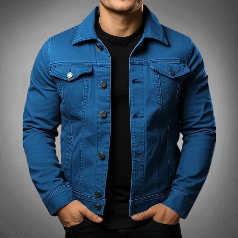 "Stijlvolle heren denim jas, robuust uiterlijk, tijdloos design, klassieke pasvorm, spijkerjas voor veelzijdige outfits."