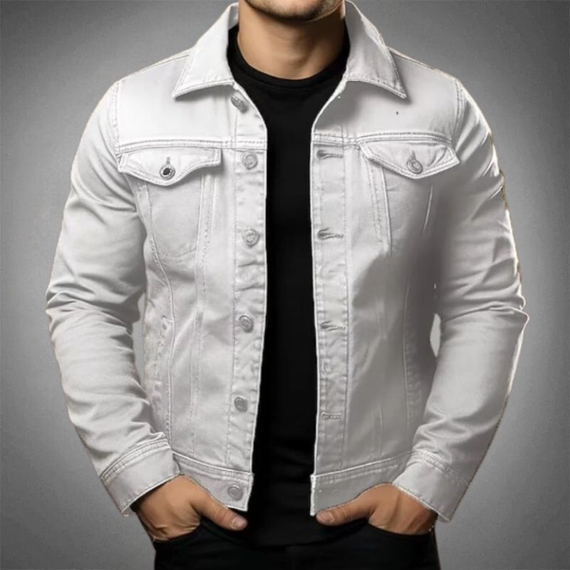 "Stijlvolle heren denim jas, robuust uiterlijk, tijdloos design, klassieke pasvorm, spijkerjas voor veelzijdige outfits."