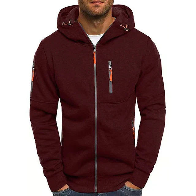 "Stijlvolle heren hoodie in blauw met dubbelgestikte naden en capuchon, veelzijdig en comfortabel voor elke casual outfit."