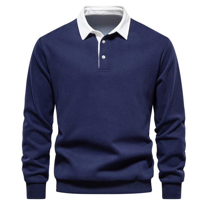 "Stijlvolle heren polo sweatshirt met klassieke kraag en patchwork detail, gemaakt van zachte katoenblend, regular fit."