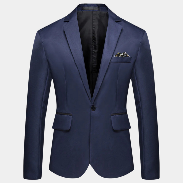 "Stijlvolle herenblazer in luxe polyester, verkrijgbaar in diverse kleuren en maten, voor elke gelegenheid en stijl."