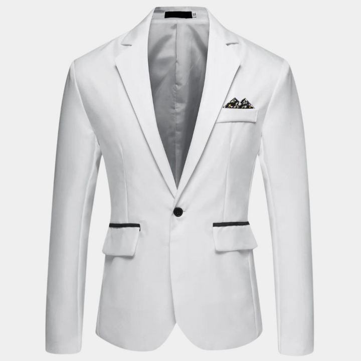 "Stijlvolle herenblazer in luxe polyester, verkrijgbaar in diverse kleuren en maten, voor elke gelegenheid en stijl."