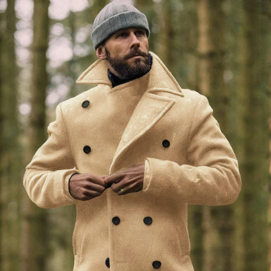"Stijlvolle katoenen herenjas in zwart, tijdloos design, geschikt voor winter en herfst, veelzijdig en elegant."