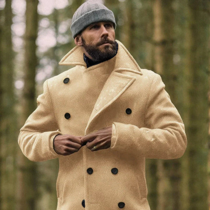 "Stijlvolle katoenen herenjas in zwart, tijdloos design, geschikt voor winter en herfst, veelzijdig en elegant."
