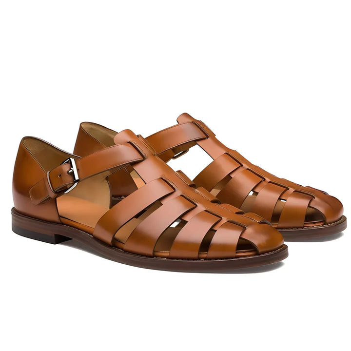 "Stijlvolle leren gladiator sandalen voor heren met stevige rubberen zool, antislip en duurzame bandjes voor comfort."