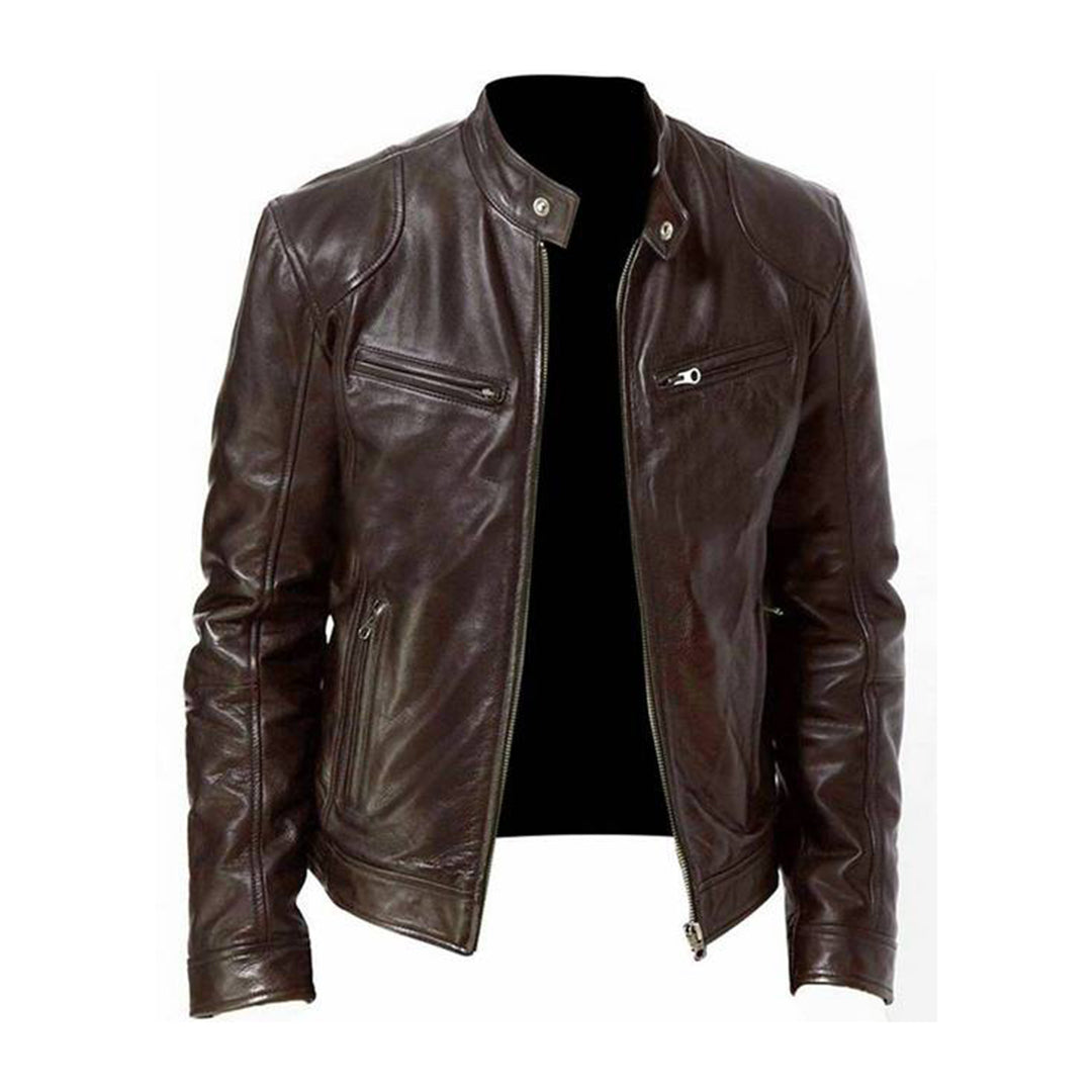 "Stijlvolle leren zomerjas voor heren in biker design, met een tijdloze en stoere uitstraling, perfect voor modebewuste manne