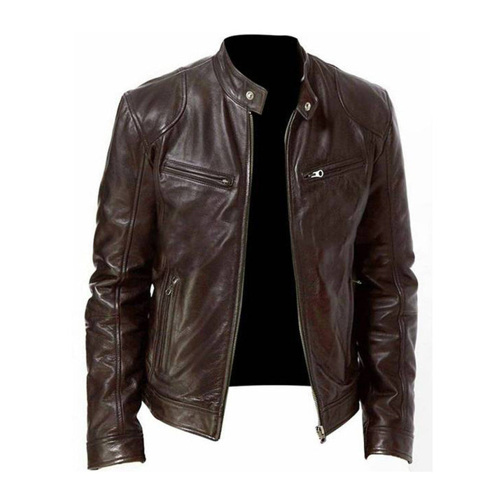 "Stijlvolle leren zomerjas voor heren in biker design, met een tijdloze en stoere uitstraling, perfect voor modebewuste manne