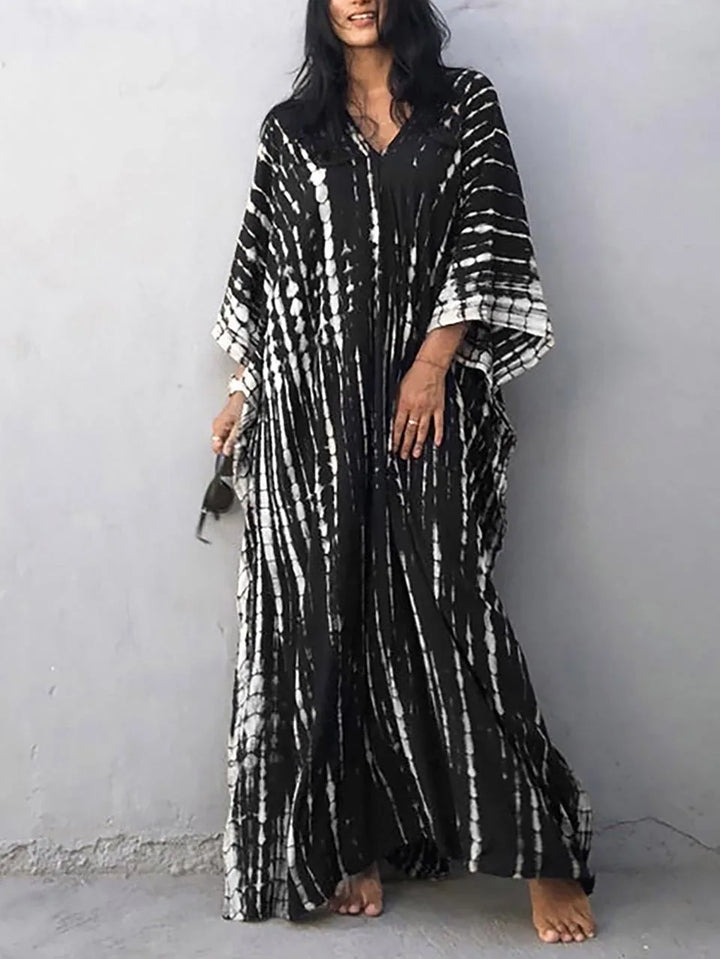 "Stijlvolle luchtige zomer kaftan maxi jurk voor dames, perfect voor stranddagen in exotisch design en ademende stof."