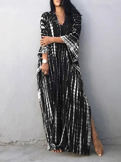 "Stijlvolle luchtige zomer kaftan maxi jurk voor dames, perfect voor stranddagen in exotisch design en ademende stof."