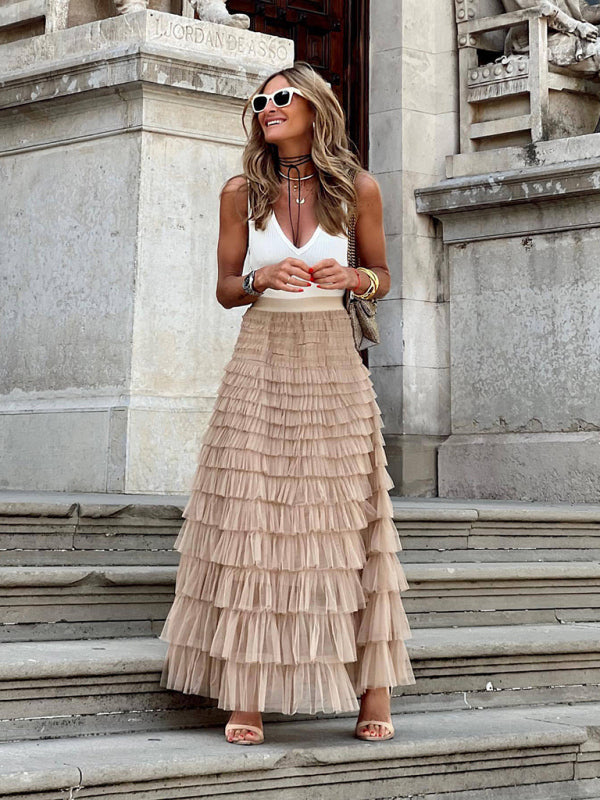 "Stijlvolle Maxi Tule Rok met Luchtige Lagen, Elegante Vloeiende Look, Geschikt voor Formele en Informele Gelegenheden"