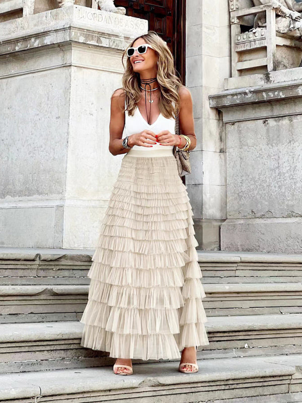 "Stijlvolle Maxi Tule Rok met Luchtige Lagen, Elegante Vloeiende Look, Geschikt voor Formele en Informele Gelegenheden"
