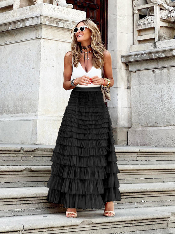 "Stijlvolle Maxi Tule Rok met Luchtige Lagen, Elegante Vloeiende Look, Geschikt voor Formele en Informele Gelegenheden"