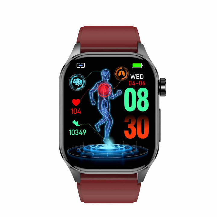 "Stijlvolle smartwatch met ECG, bloedsuiker- en bloeddrukmonitor, full-color touchscreen, waterbestendig."