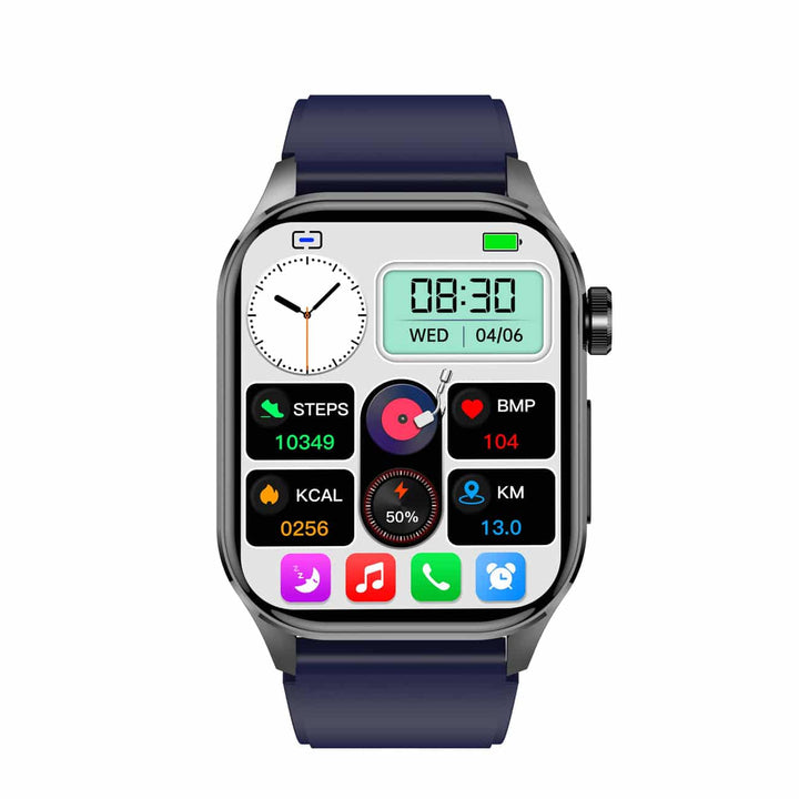 "Stijlvolle smartwatch met ECG, bloedsuiker- en bloeddrukmonitor, full-color touchscreen, waterbestendig."