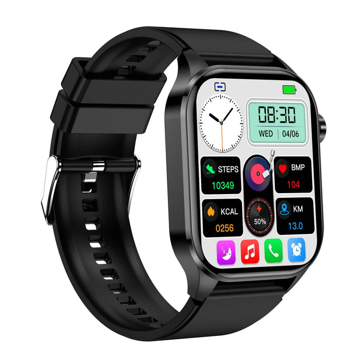 "Stijlvolle smartwatch met ECG, bloedsuiker- en bloeddrukmonitor, full-color touchscreen, waterbestendig."
