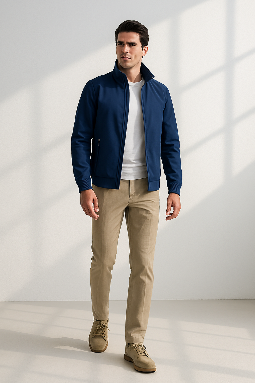 "Stijlvolle winddichte heren zomerjas, strak ontwerp, ademende binnenvoering, elegante look in diverse kleuren beschikbaar."