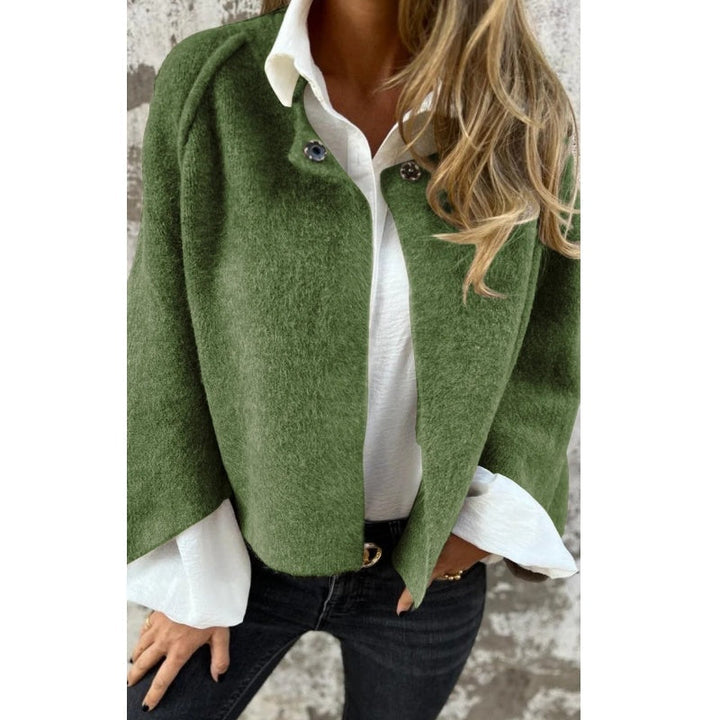 "Stijlvolle wolmix dames tussenjas in meerdere kleuren met harige textuur, oversized pasvorm en luxueuze uitstraling."