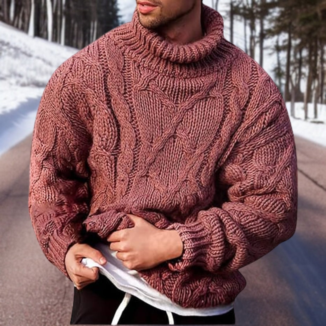 "Stijlvolle zwarte gebreide herentrui voor winter, biedt comfort en warmte, perfecte keuze voor veelzijdige garderobe."