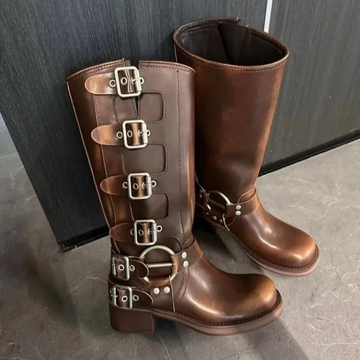 "Stoere dames biker boots van PU-leer met antislipzool, perfect voor koude, regenachtige dagen en veelzijdige styling."