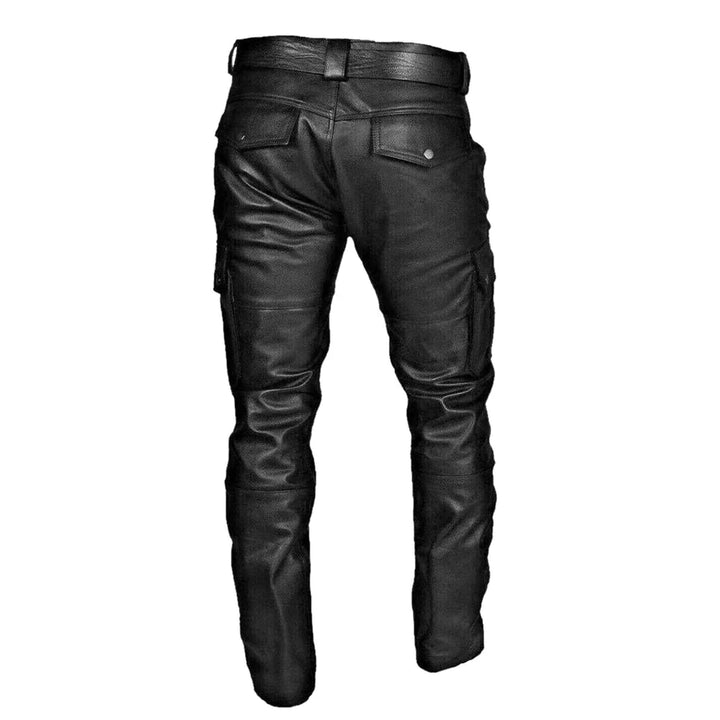 "Stoere PU leren bikerbroek heren, robuust en stijlvol, elastisch en comfortabel in zwart, ideaal voor avontuurlijke looks"