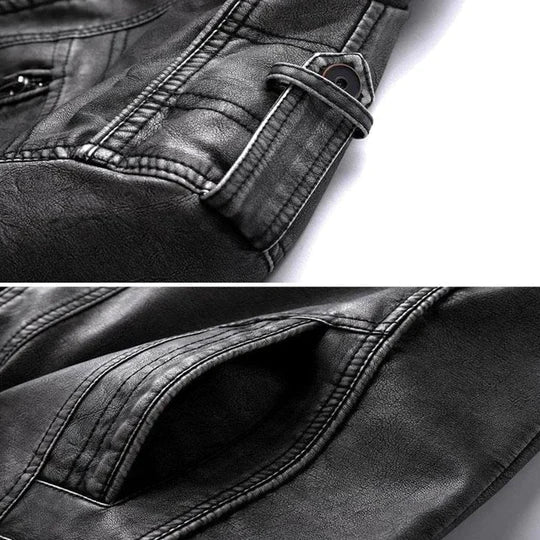 "Stoere zwarte leren jas voor heren met tijdloos design en duurzame pasvorm, perfect voor elke gelegenheid."