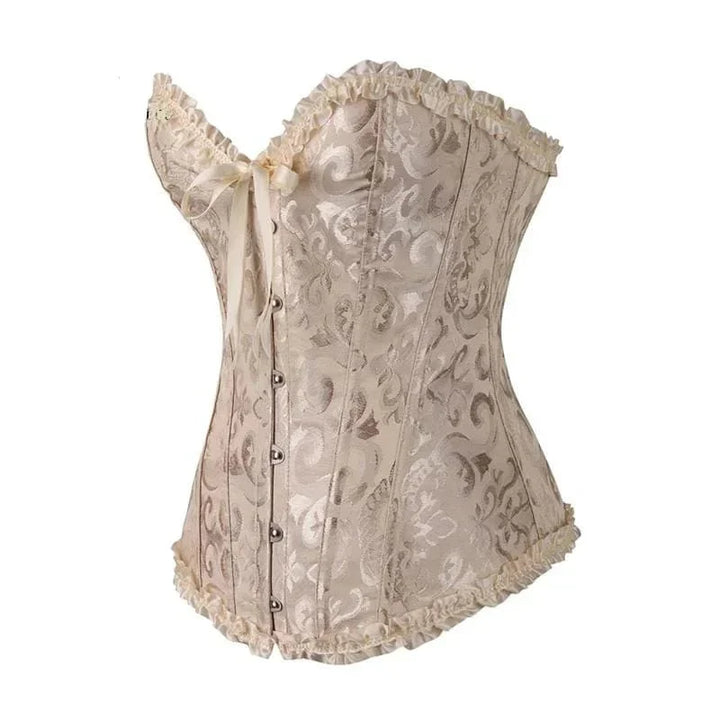 Strapless zwart kanten dameskorset met bloemenpatroon en verstelbare sluiting; elegant design, ideaal voor diverse gelegenhed