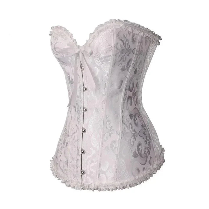 Strapless zwart kanten dameskorset met bloemenpatroon en verstelbare sluiting; elegant design, ideaal voor diverse gelegenhed