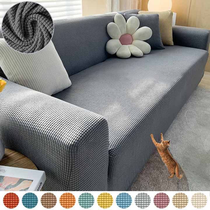 "StretchGuard rekbare bankhoes, elastisch, stijlvolle bescherming, antislip, perfecte pasvorm, modern interieurdesign"