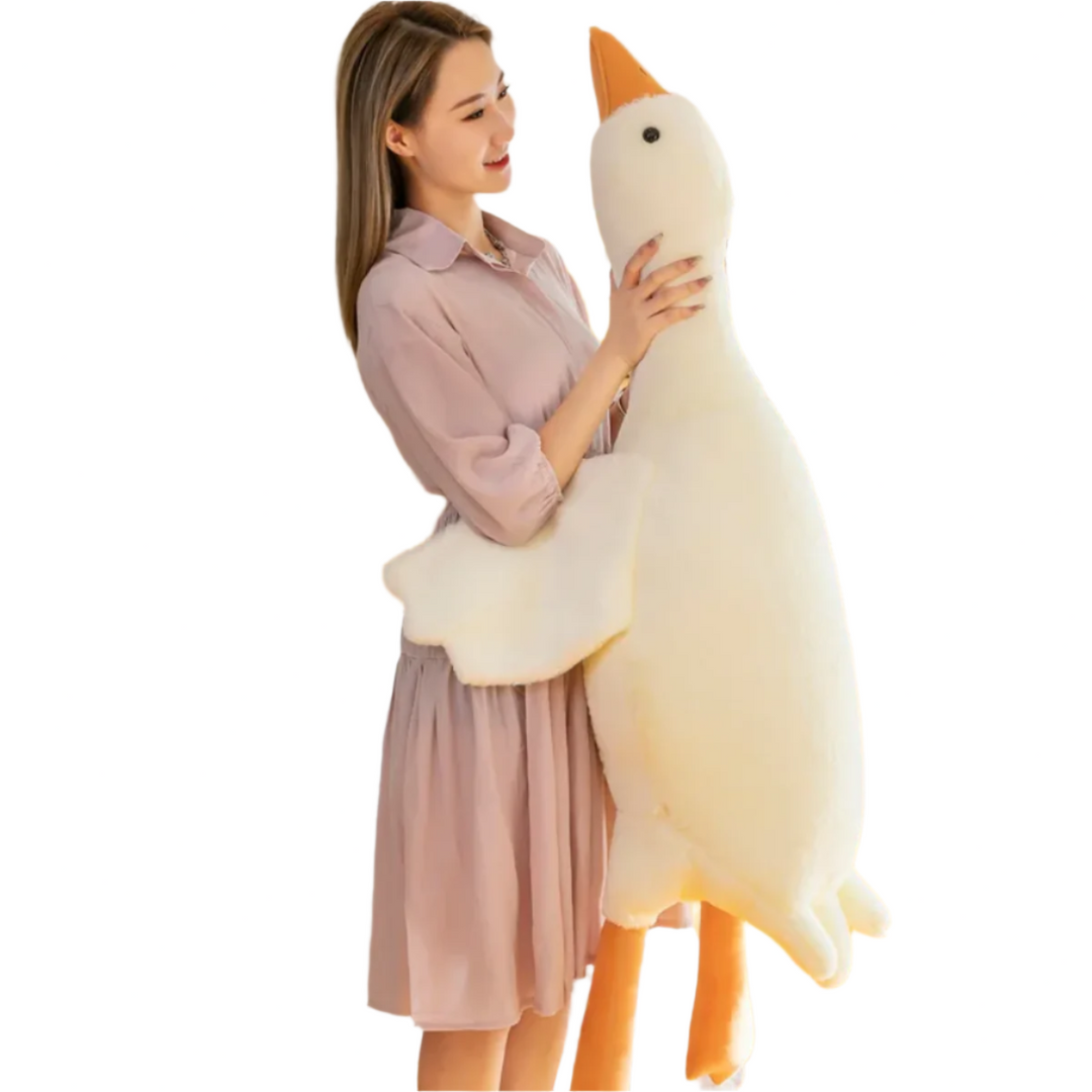 "Superzacht knuffel gans kussen, pluche speelgoed met speels ontwerp en verschillende afmetingen, perfect voor comfort."