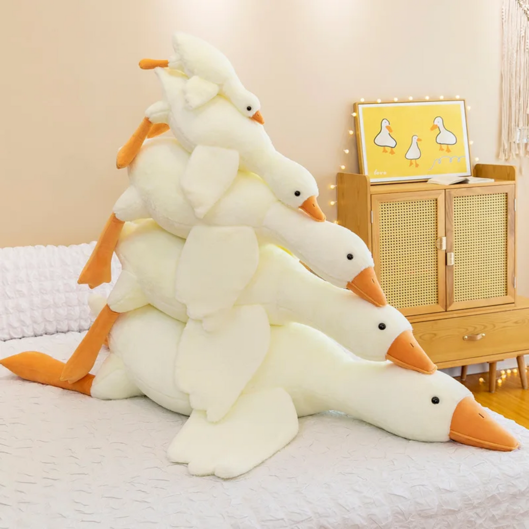 "Superzacht knuffel gans kussen, pluche speelgoed met speels ontwerp en verschillende afmetingen, perfect voor comfort."