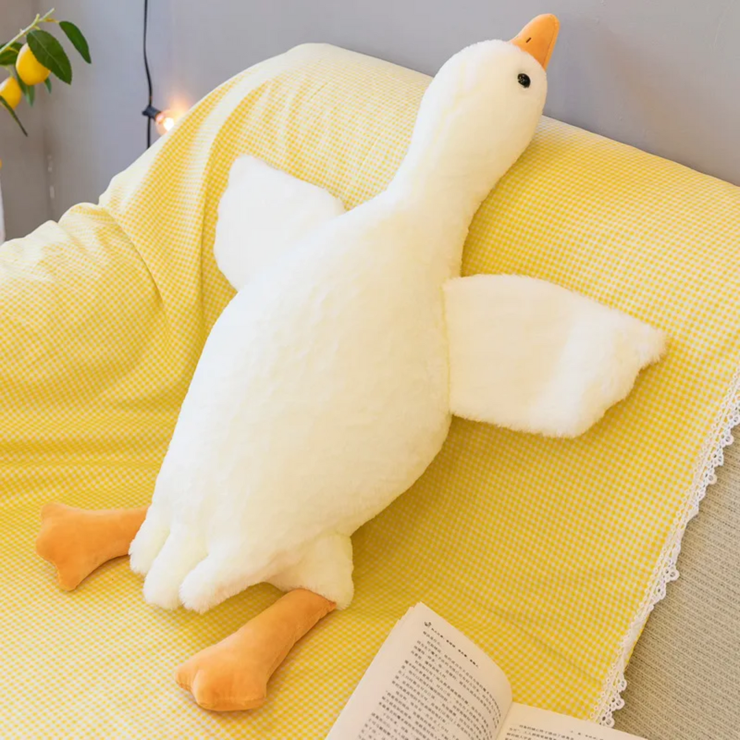 "Superzacht knuffel gans kussen, pluche speelgoed met speels ontwerp en verschillende afmetingen, perfect voor comfort."