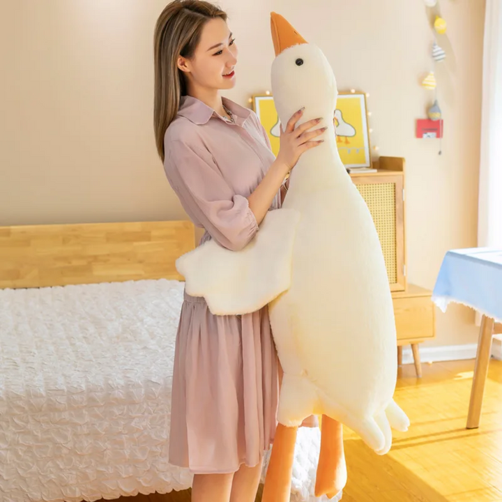 "Superzacht knuffel gans kussen, pluche speelgoed met speels ontwerp en verschillende afmetingen, perfect voor comfort."