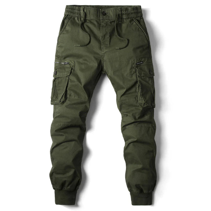 "Tactical cargo broek heren, duurzaam katoen, multifunctionele zakken, stoere streetwear stijl, comfortabele pasvorm."