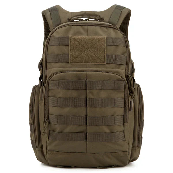 "Tactische 25L rugzak, waterafstotend, MOLLE systeem, outdoor avontuur, zwart, 600D polyester, lichtgewicht ontwerp."