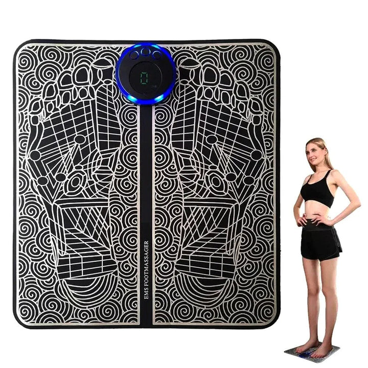 "TheraPulse Pro voetmassager, zwart, biedt verlichting voor voet- en onderbeenpijn met geavanceerde massagetechnologie."