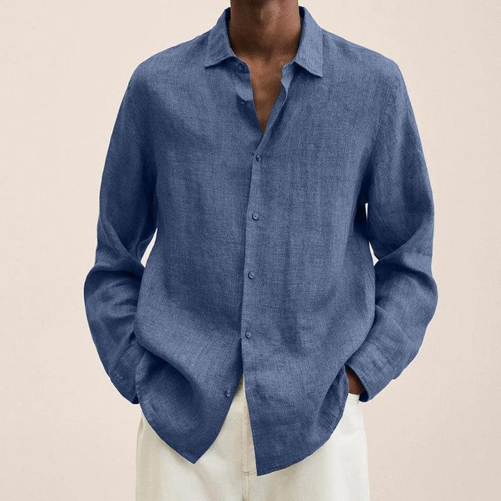 "Tijdloos Felix herenoverhemd blauw, ademend en stijlvol, perfect voor zowel casual als formele gelegenheden."