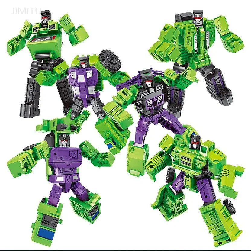 "Transformer robot auto, 6-in-1 actiefiguur van ABS, in kleurrijke robotvorm met voertuigonderdelen zichtbaar, 22CM hoog."