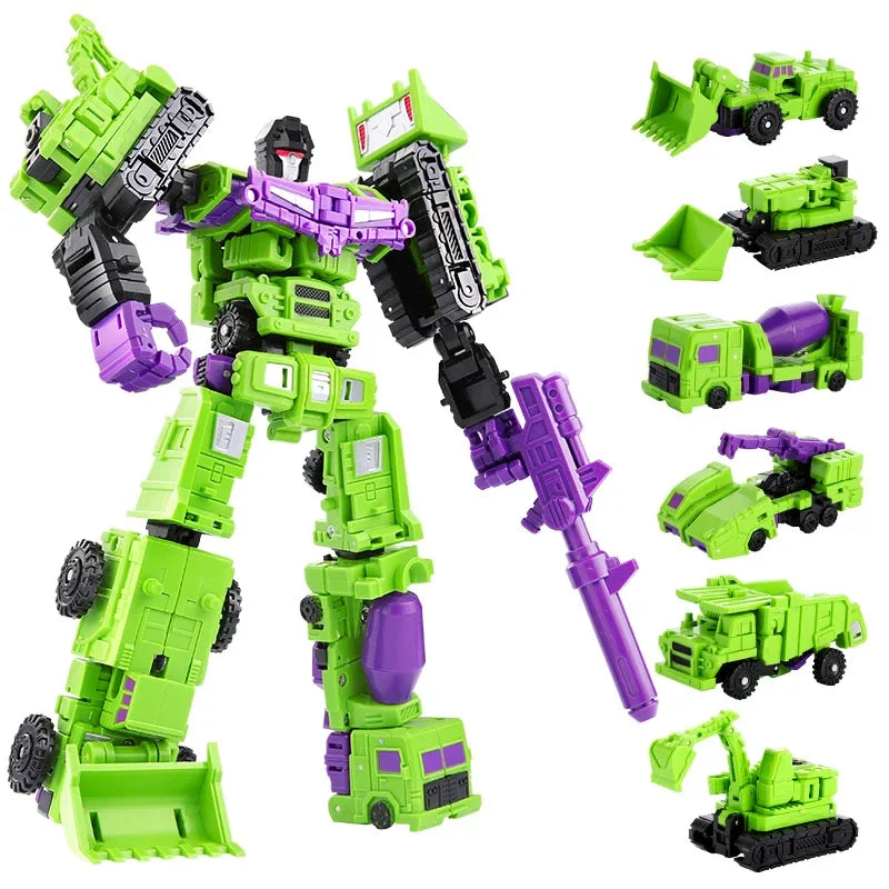 "Transformer robot auto, 6-in-1 actiefiguur van ABS, in kleurrijke robotvorm met voertuigonderdelen zichtbaar, 22CM hoog."