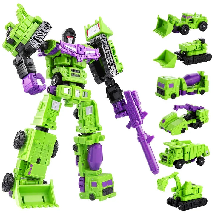 "Transformer robot auto, 6-in-1 actiefiguur van ABS, in kleurrijke robotvorm met voertuigonderdelen zichtbaar, 22CM hoog."