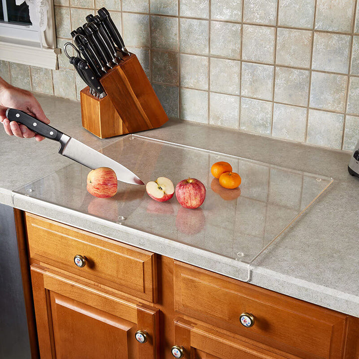 Transparante acryl snijplank met antislip, modern design; stijlvol en functioneel voor elke keukenomgeving.