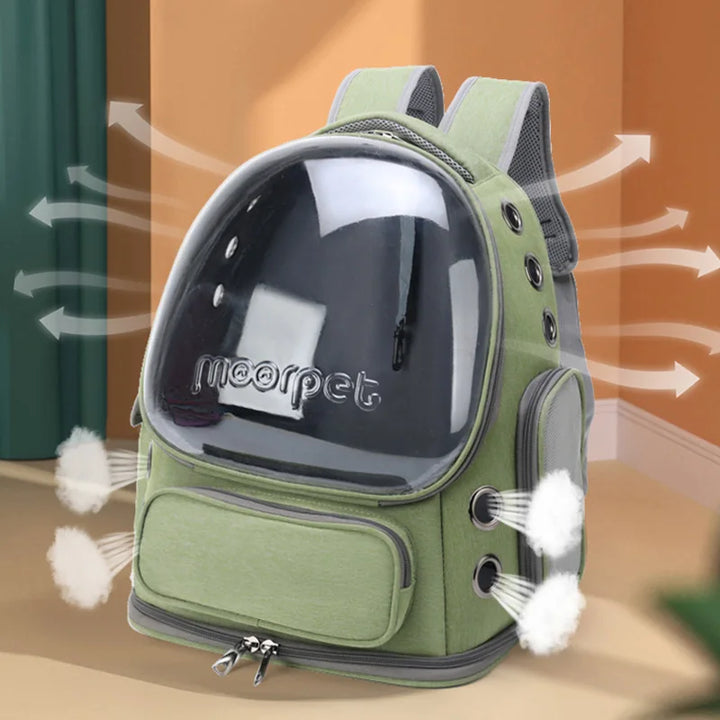 "Transparante dierenvervoer rugzak met ademende ventilatie, ergonomische riemen, ideaal voor kleine huisdieren, blauw"