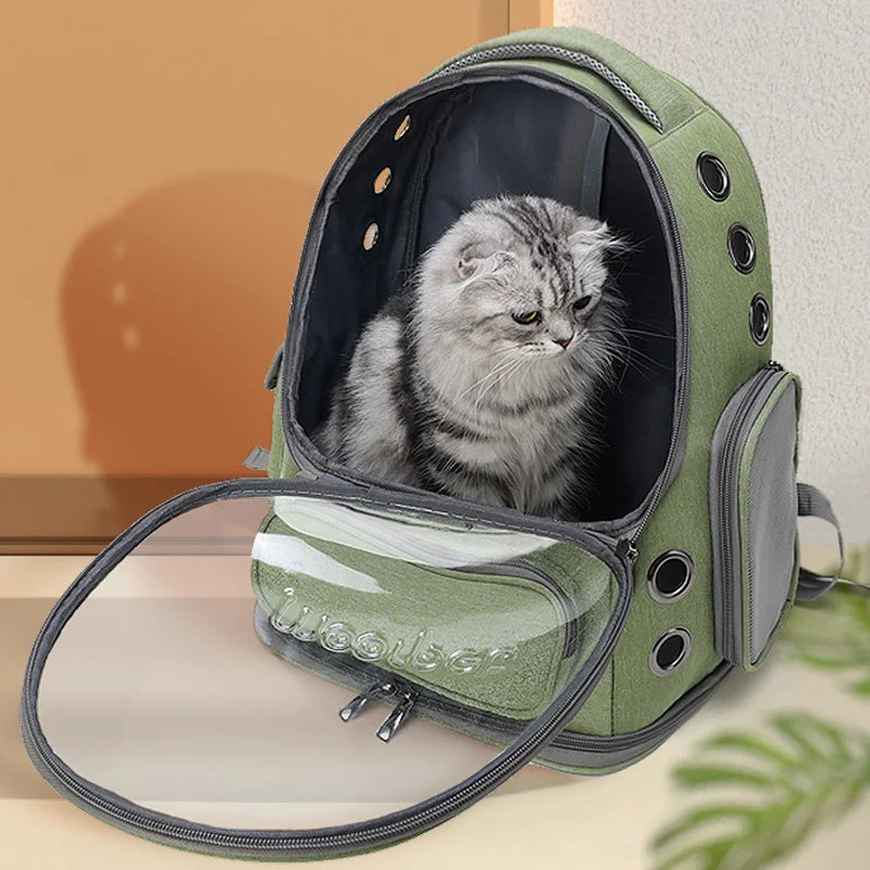 "Transparante dierenvervoer rugzak met ademende ventilatie, ergonomische riemen, ideaal voor kleine huisdieren, blauw"