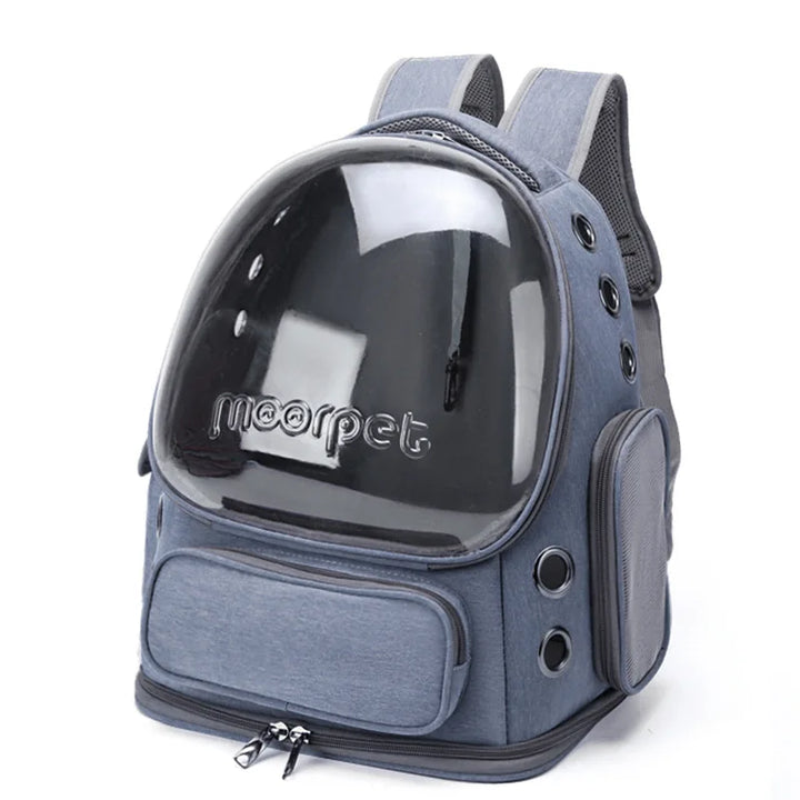 "Transparante dierenvervoer rugzak met ademende ventilatie, ergonomische riemen, ideaal voor kleine huisdieren, blauw"