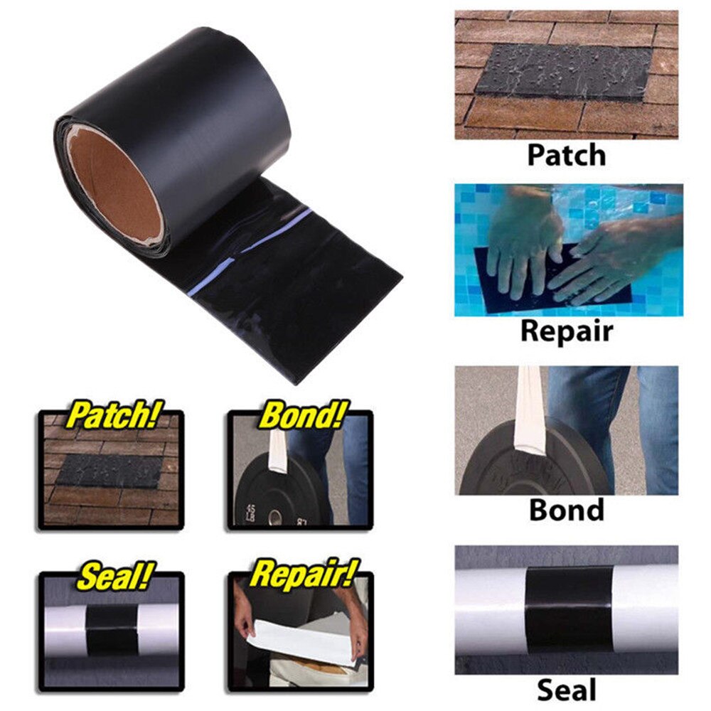 "Transparante waterdichte reparatietape op spoel, zelfklevend, geschikt voor lekkages en scheuren, weerbestendig."