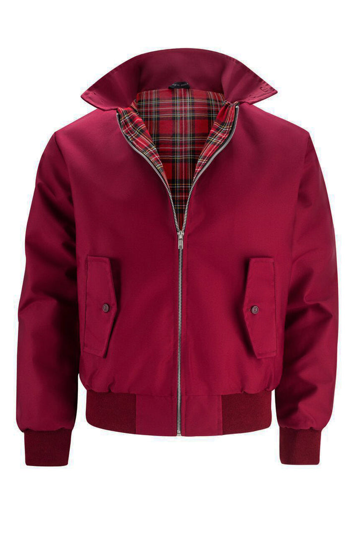 "Trendy heren Harrington vest in marineblauw met opstaande kraag, voorzakken en stijlvolle inrichting."