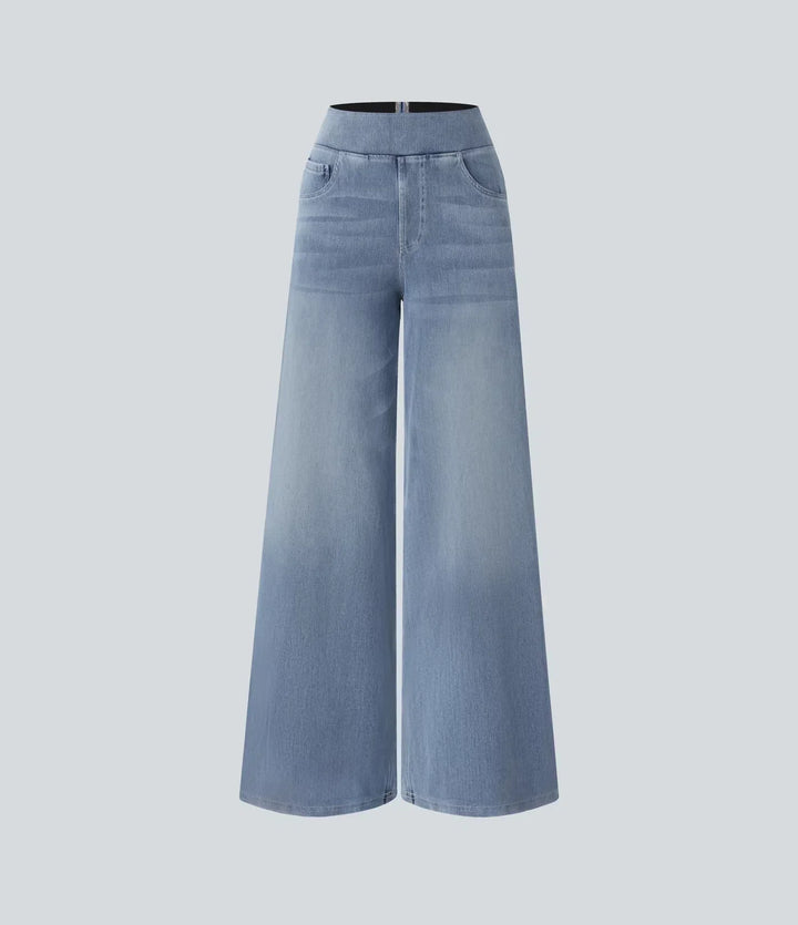 Trendy hoge taille broek met elastische band en ademende stretchstof, geschikt voor zowel dagelijks comfort als stijlvolle ou