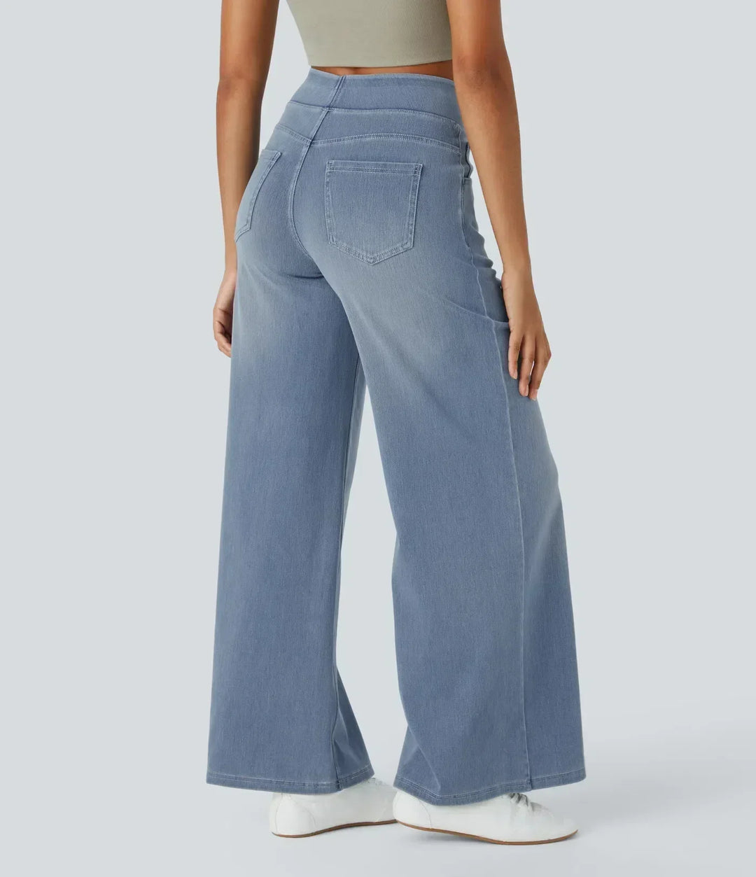 Trendy hoge taille broek met elastische band en ademende stretchstof, geschikt voor zowel dagelijks comfort als stijlvolle ou